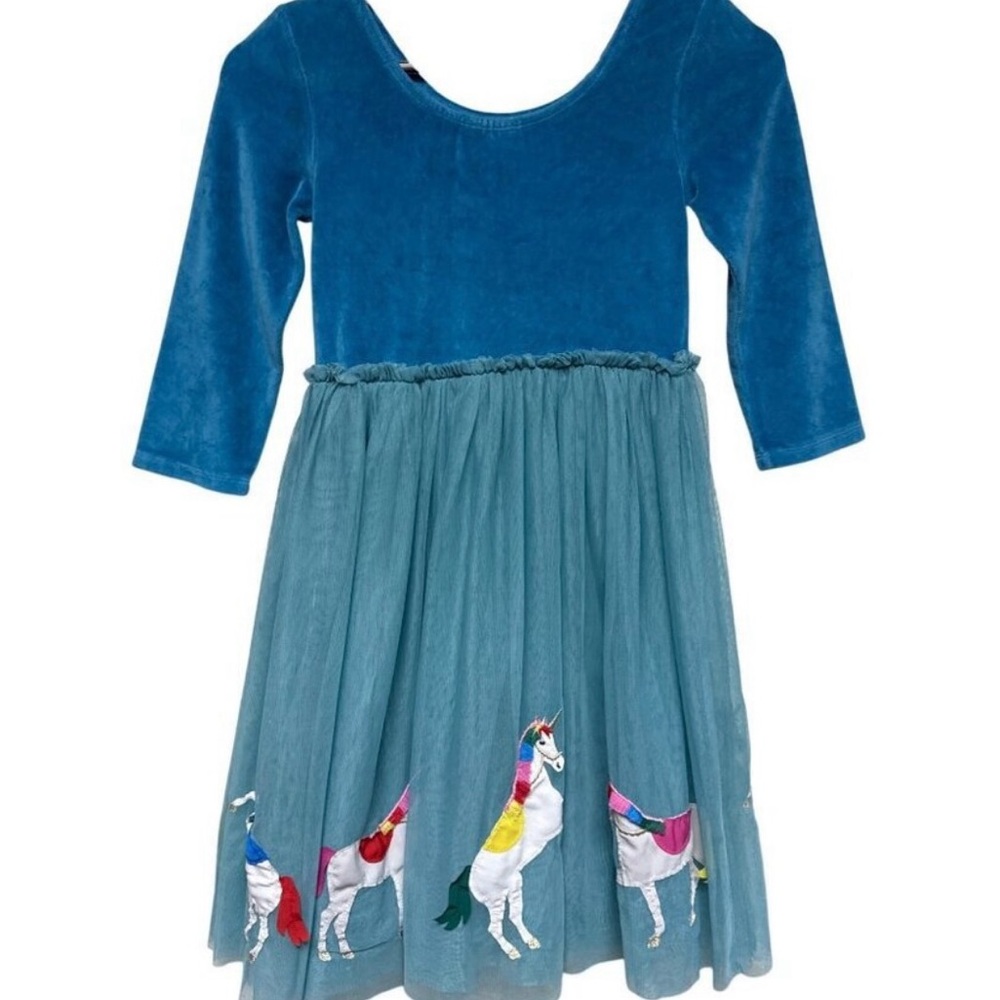 Mini Boden Teal Velvet Unicorn Party Dress Size 6-7Y - Picture 2 of 8